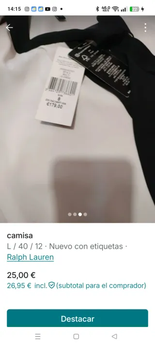 Camisa Ralph Lauren Talla L/40/12 Blanca