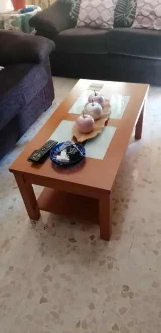 Mesa de centro elevable madera y cristal