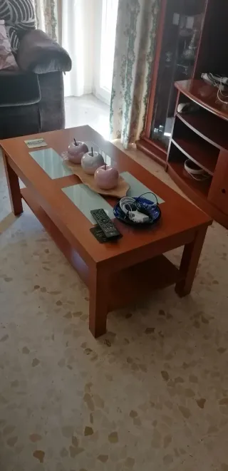 Mesa de centro elevable madera y cristal