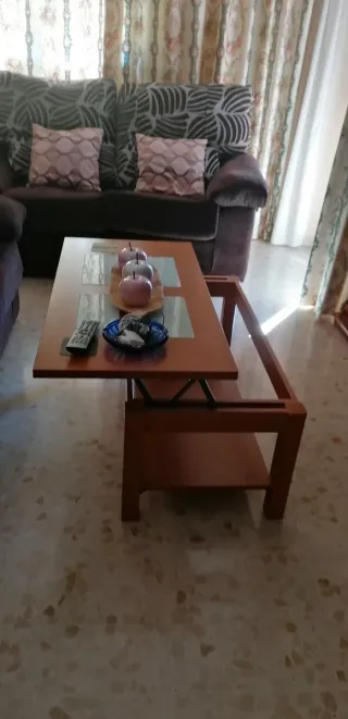 Mesa de centro elevable madera y cristal