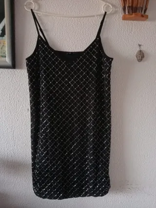 Vestido corto negro plateado talla 36