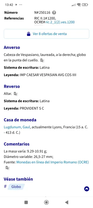 Moneda Romana Época Emperador Vespasiano