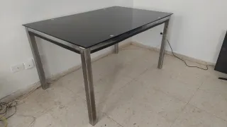 Mesa Comedor Cristal Negro y Metal