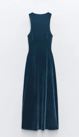 Vestido Zara Terciopelo Largo Azul Teal
