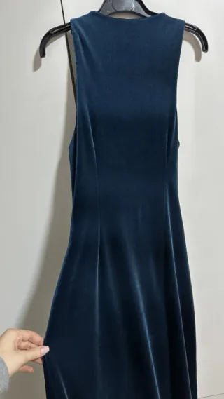 Vestido Zara Terciopelo Largo Azul Teal