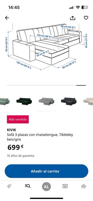 Sofá Chaiselongue Kivik Ikea Beige