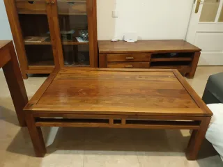 VITRINA, MUEBLE TV Y MESA CENTRO ESTILO RÚSTICO