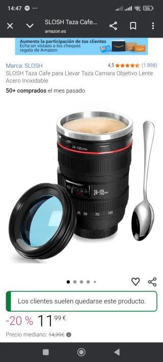 Taza con forma de objetivo de cámara