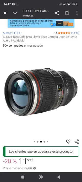 Taza con forma de objetivo de cámara