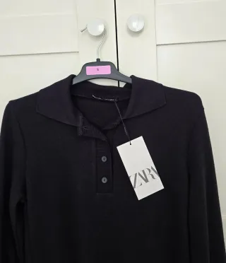 Jersey Zara Polo Manga Larga Negro Talla S