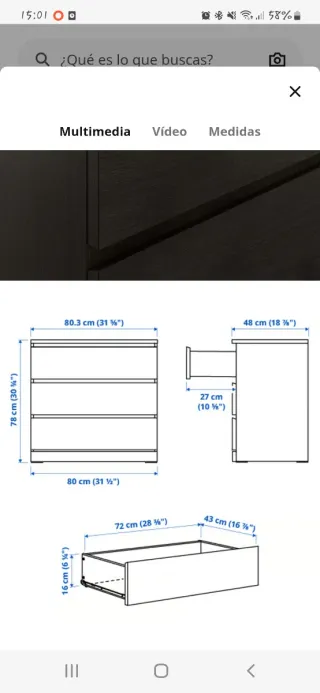 Cómoda MALM 3 cajones negro-marrón