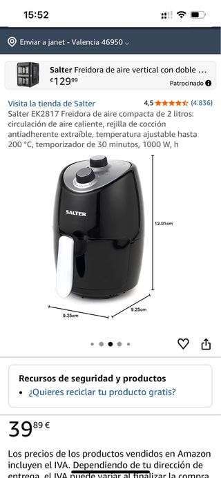 Freidora de Aire Salter Compacta 2L