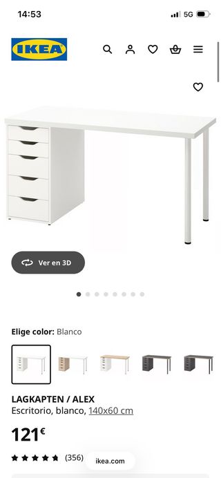 Mesa escritorio blanca con cajonera movible