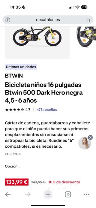 Bicicleta niño Btwin 500 Dark Hero 16”