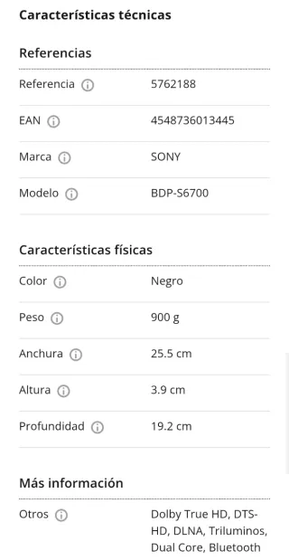 Reproductor Compacto-Blu-ray Sony S6700 3D