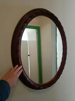 Espejo Ovalado Decorativo Madera Oscura