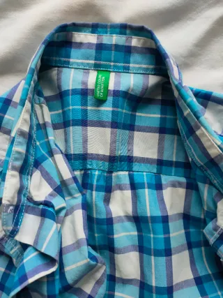 Camisa Benetton cuadros azul y blanco