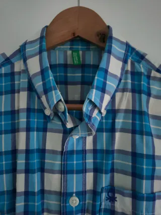 Camisa Benetton cuadros azul y blanco