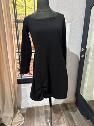 Vestido negro algodón manga larga