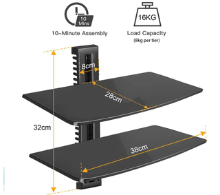 Estantería Soporte Pared Cristal Negro