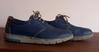 Zapatos Fluchos Piel Azul Marrón