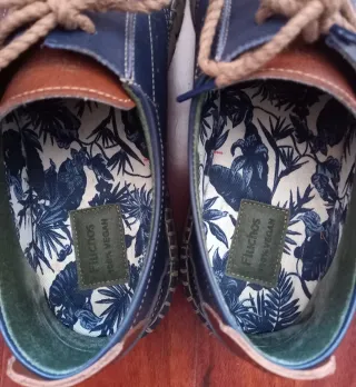 Zapatos Fluchos Piel Azul Marrón