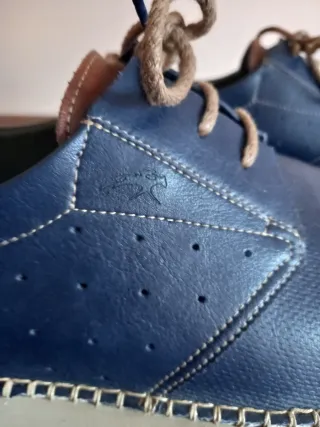 Zapatos Fluchos Piel Azul Marrón