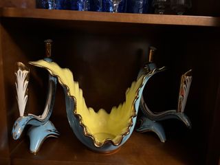 Frutero y Candelabros Vintage Azul y Amarillo