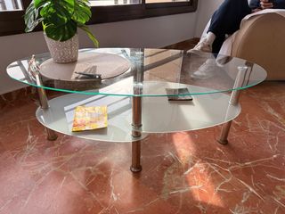 Mesa de centro cristal y metal