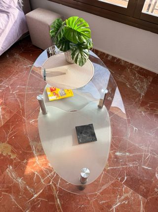 Mesa de centro cristal y metal