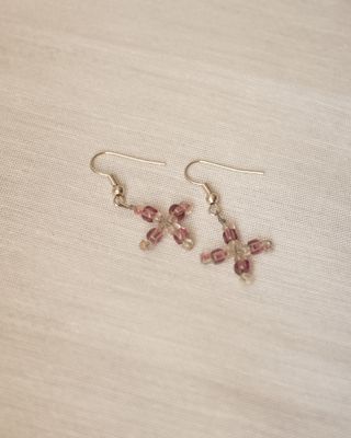 Brincos Cruz Rosa e Prata