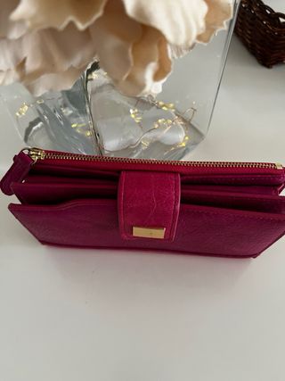 Monedero señora piel fucsia y dorado