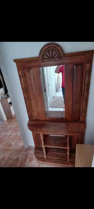 Mueble recibidor madera con espejo