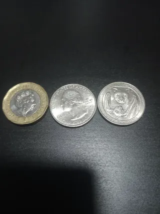 Lote de 3 monedas: 1 Libra, 2021, Quarter Dollar