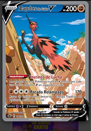 Carta Pokémon Zapdos de Galar V 200 PS