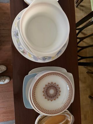 Vajilla y ensaladera de cristal y porcelana TODO