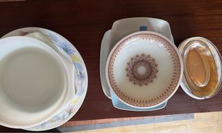 Vajilla y ensaladera de cristal y porcelana TODO