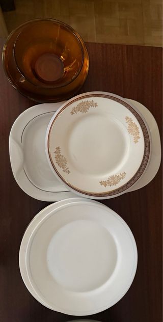 Vajilla y ensaladera de cristal y porcelana TODO