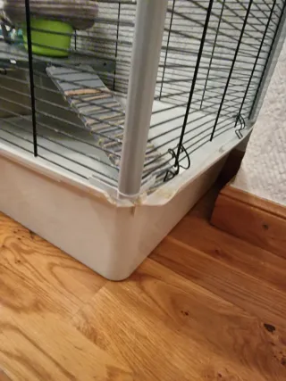 Jaula para hurón gris y blanco