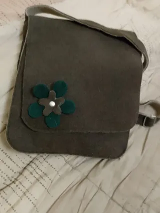 Borsa lana cotta marrone con fiore