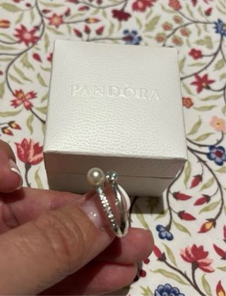 Anillo Pandora Plata Perla y Circonita