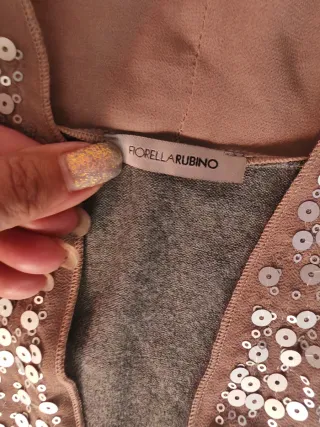 Cardigan con paillettes beige e grigio