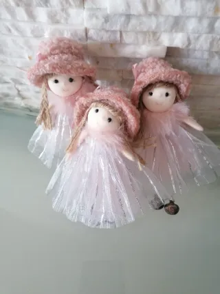 6 angioletti pendenti in tessuto rosa