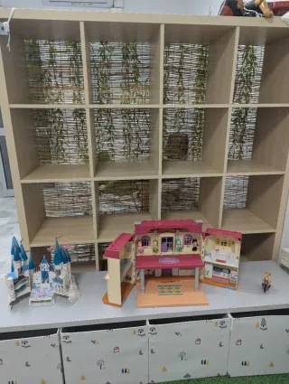 Estantería infantil + banco con 4 cajones de tela