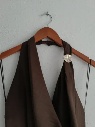 Vestido largo Zara satinado marrón Talla S