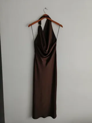 Vestido largo Zara satinado marrón Talla S