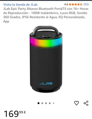 Altavoz JLab Epic Party Bluetooth RGB +16 hrs