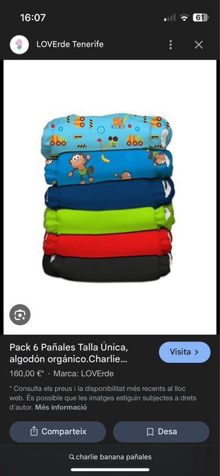 Lote 5 pañales tela Charlie Banana