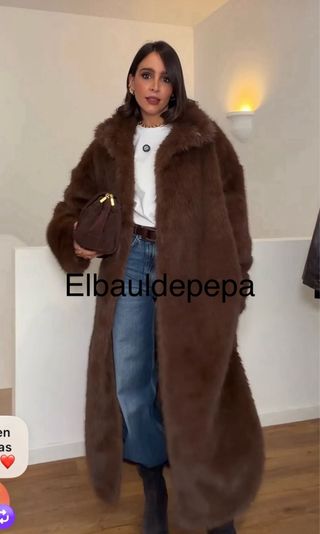 Abrigo largo pelo Zara marrón T/M,L