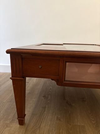 Mesa de centro madera cerezo y cristal